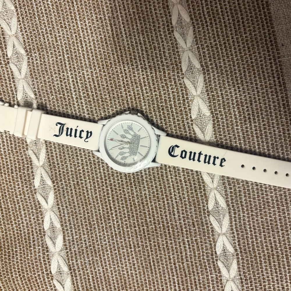 Juicy Couture White Silicone Strap Watch with Silver Dial Back